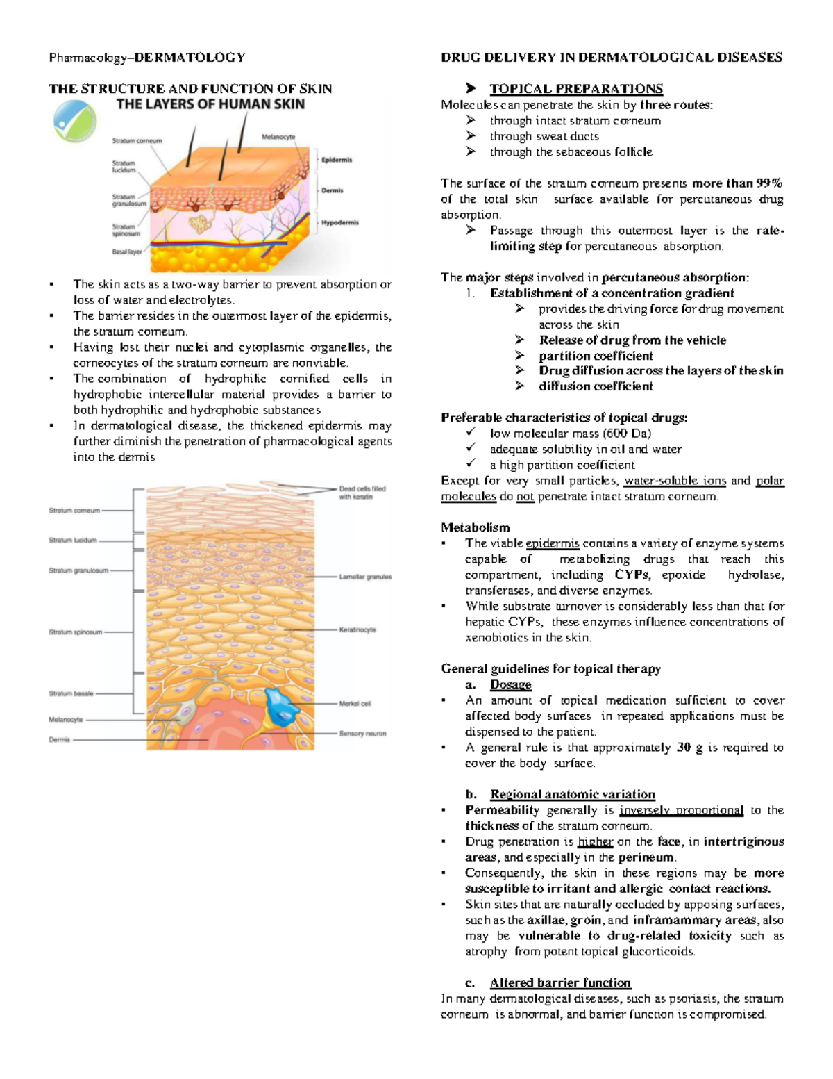 6 - Dermatological Drugs - Pharmacology– DERMATOLOGY THE STRUCTURE AND ...