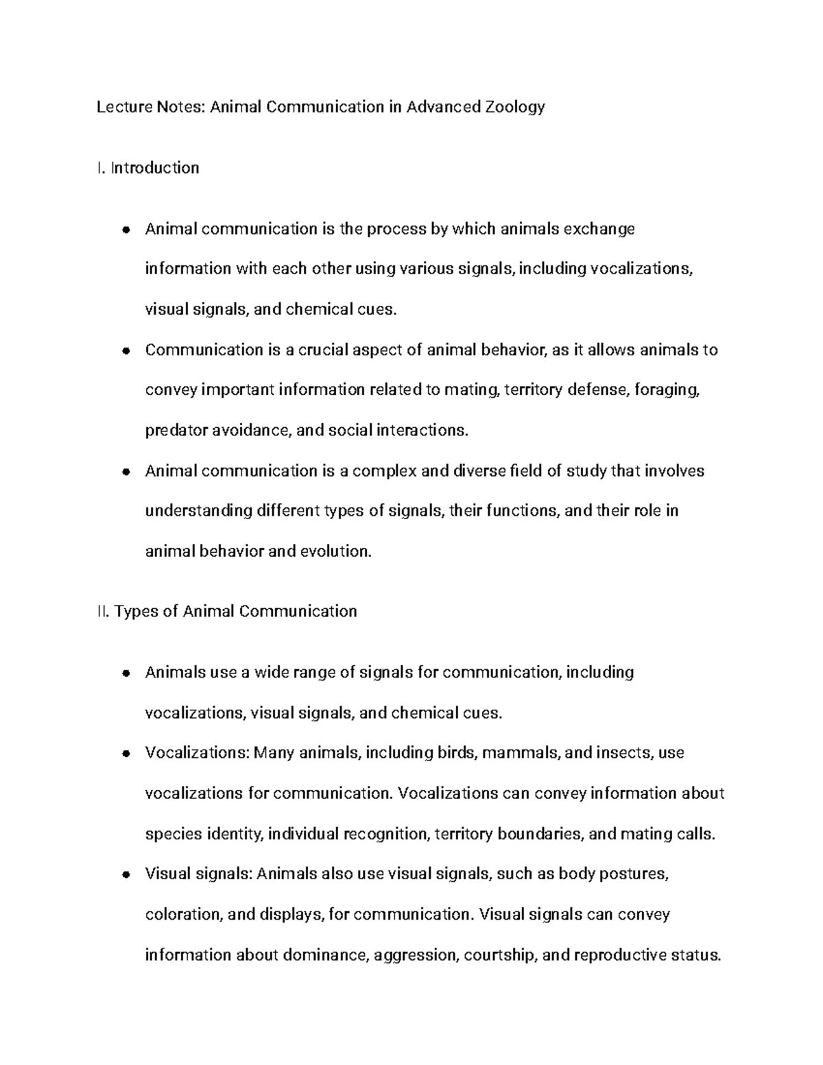 Lecture Notes Animal Communication in Advanced Zoology - Introduction ...