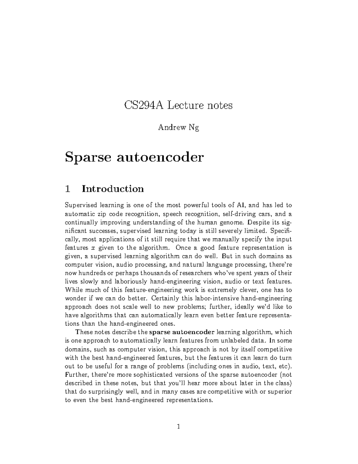 Sparse Autoencoder 2011 new - CS294A Lecture notes Andrew Ng Sparse ...