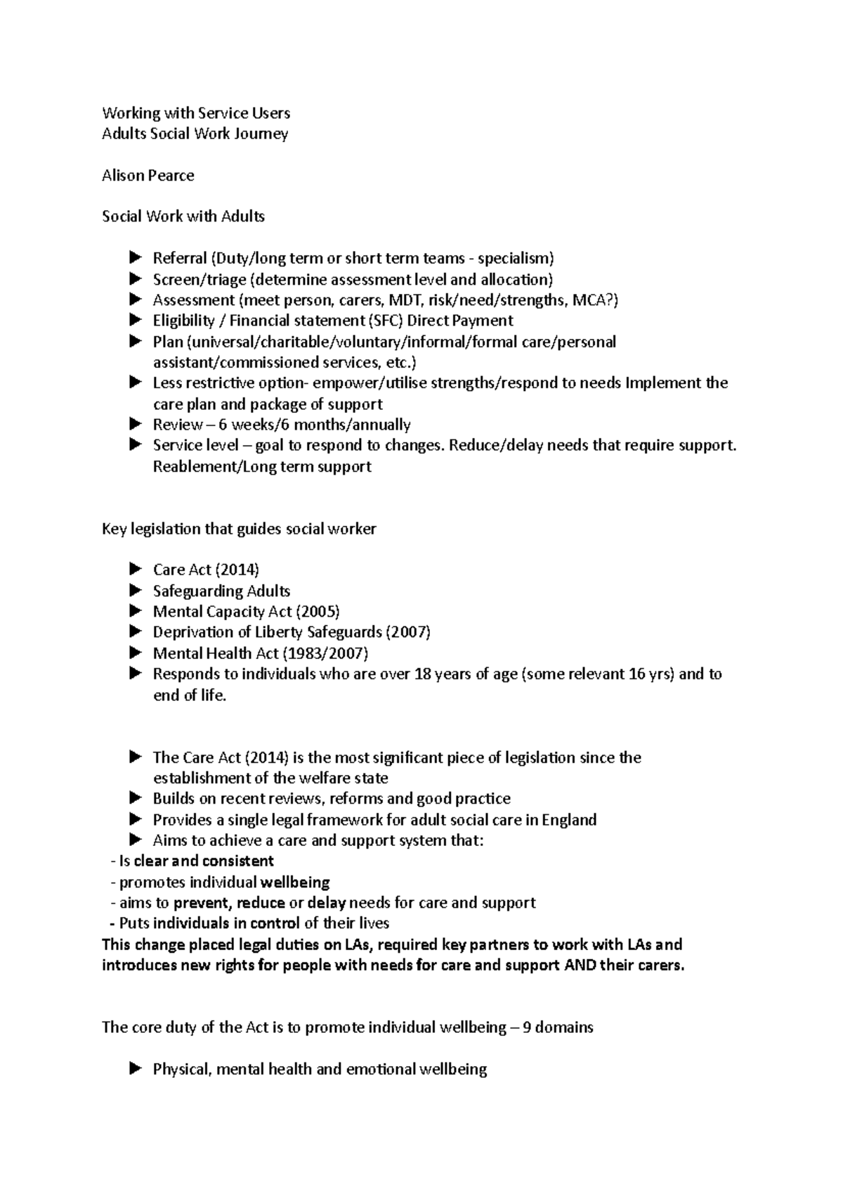 42 msc social work lecture notes Working with Service Users Adults