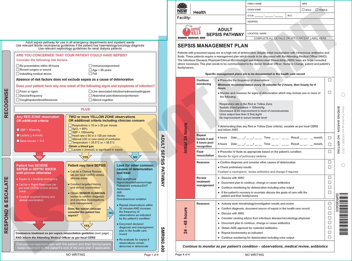 Adult Sepsis Pathway Adult Sepsis Pathway For Use In All Emergency