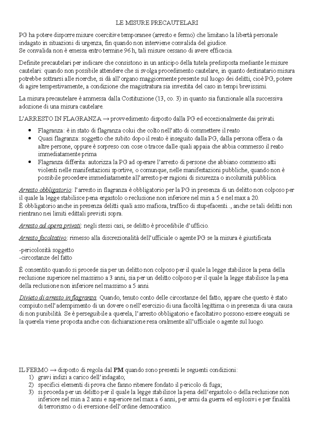 Misure Precautelari Appunti 9 Le Misure Precautelari Pg Ha Potere Disporre Misure Coercitive Studocu