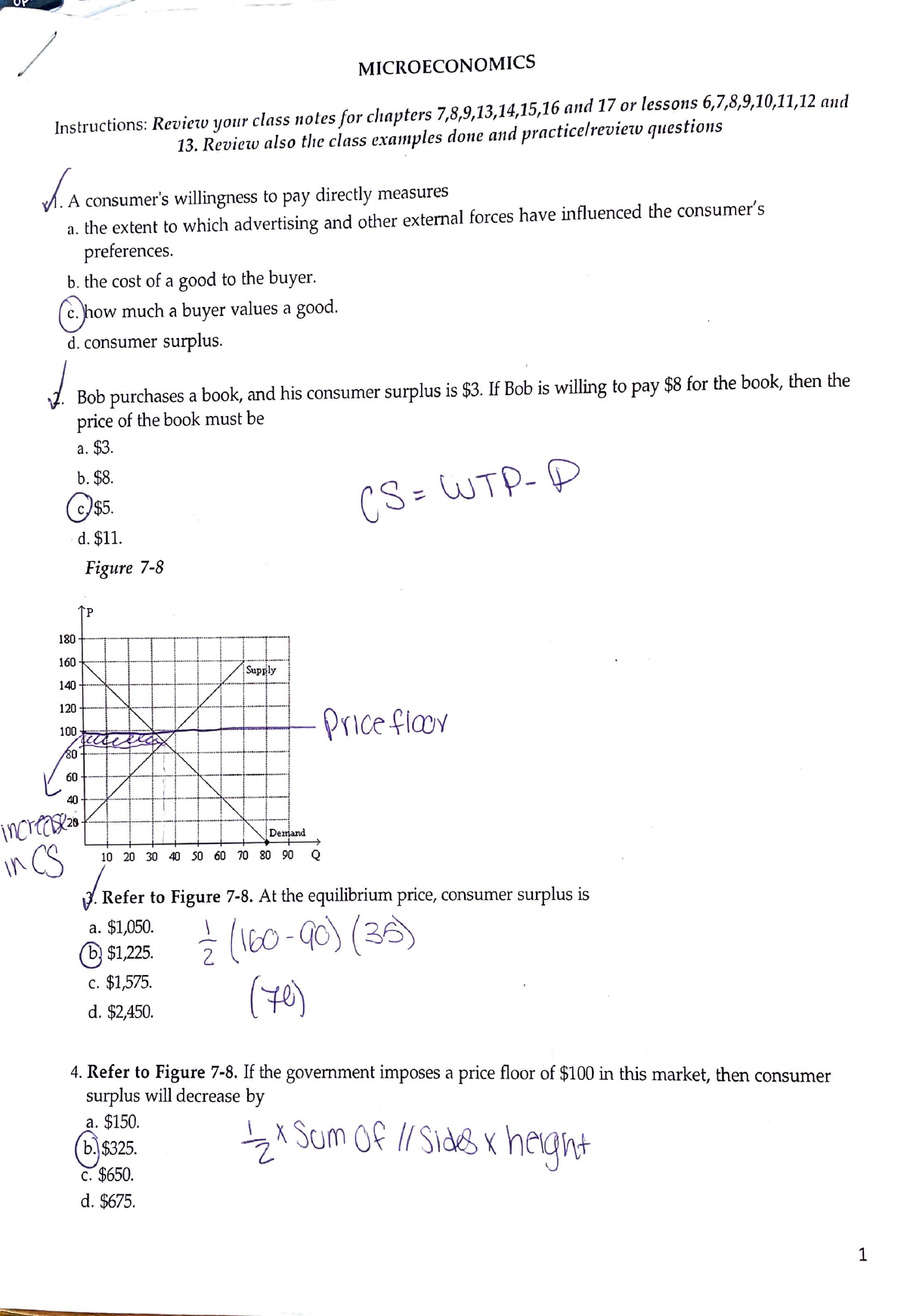 Micro Final Class Problems - .,. ⇒ - / MICROECONOMICS Instructions ...