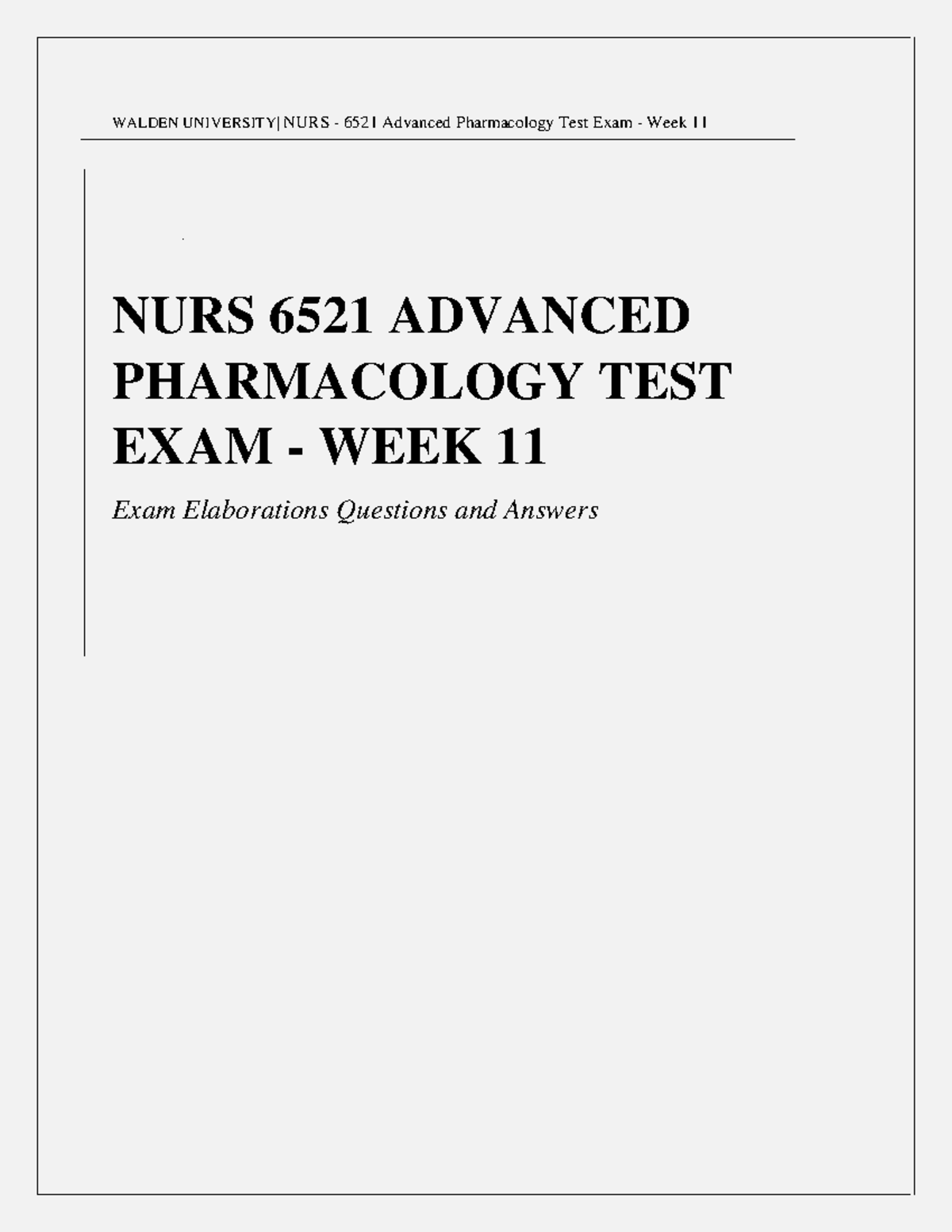 NURS 6521 Final EXAM Answers - WALDEN UNIVERSITY| NURS - 6521 Advanced ...