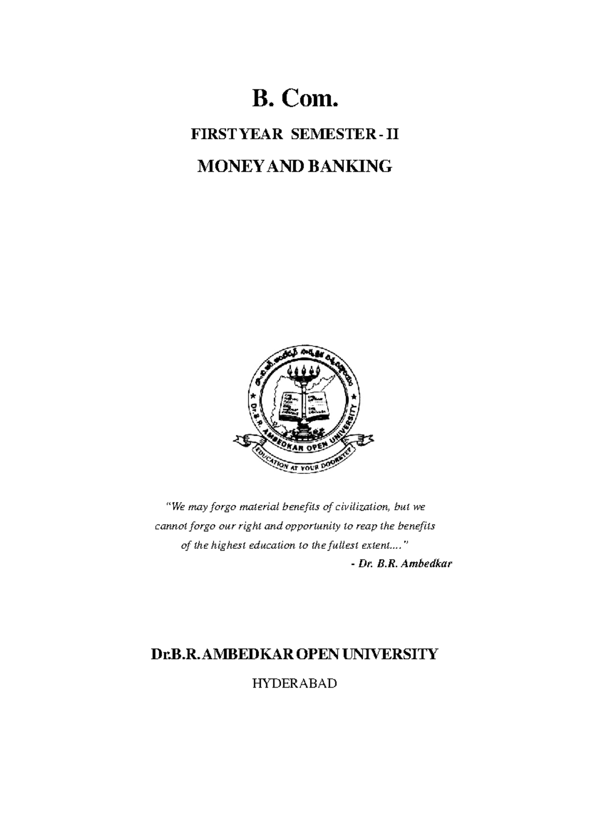 2nd sem Money and Banking EM B. Com. FIRST YEAR SEMESTER II MONEY