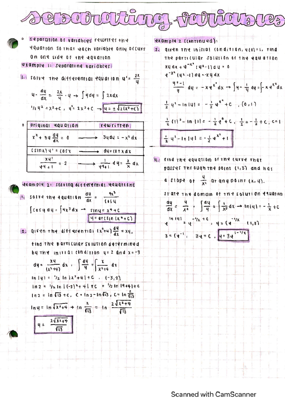 separating variables - CALC12 - Studocu