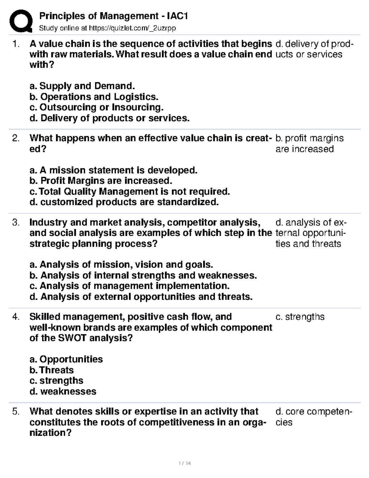 Study - What result does a value chain end with? a. Supply and Demand ...