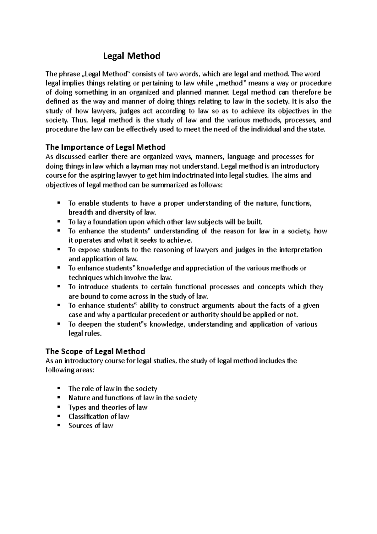 Legal methods of law - Legal Method The phrase „Legal Method‟ consists ...