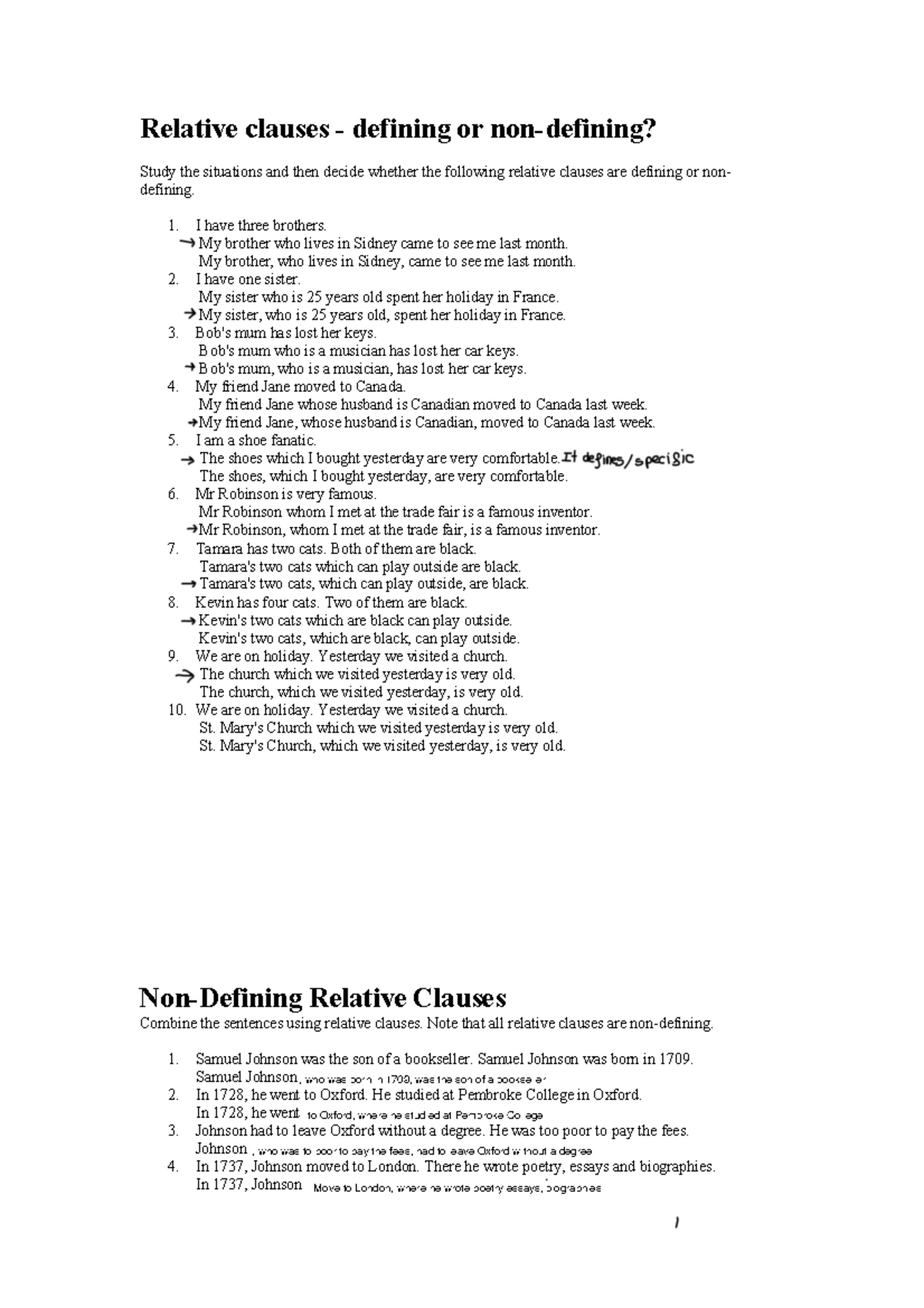 Relative clauses - Ingles - Relative clauses - defining or non-defining ...