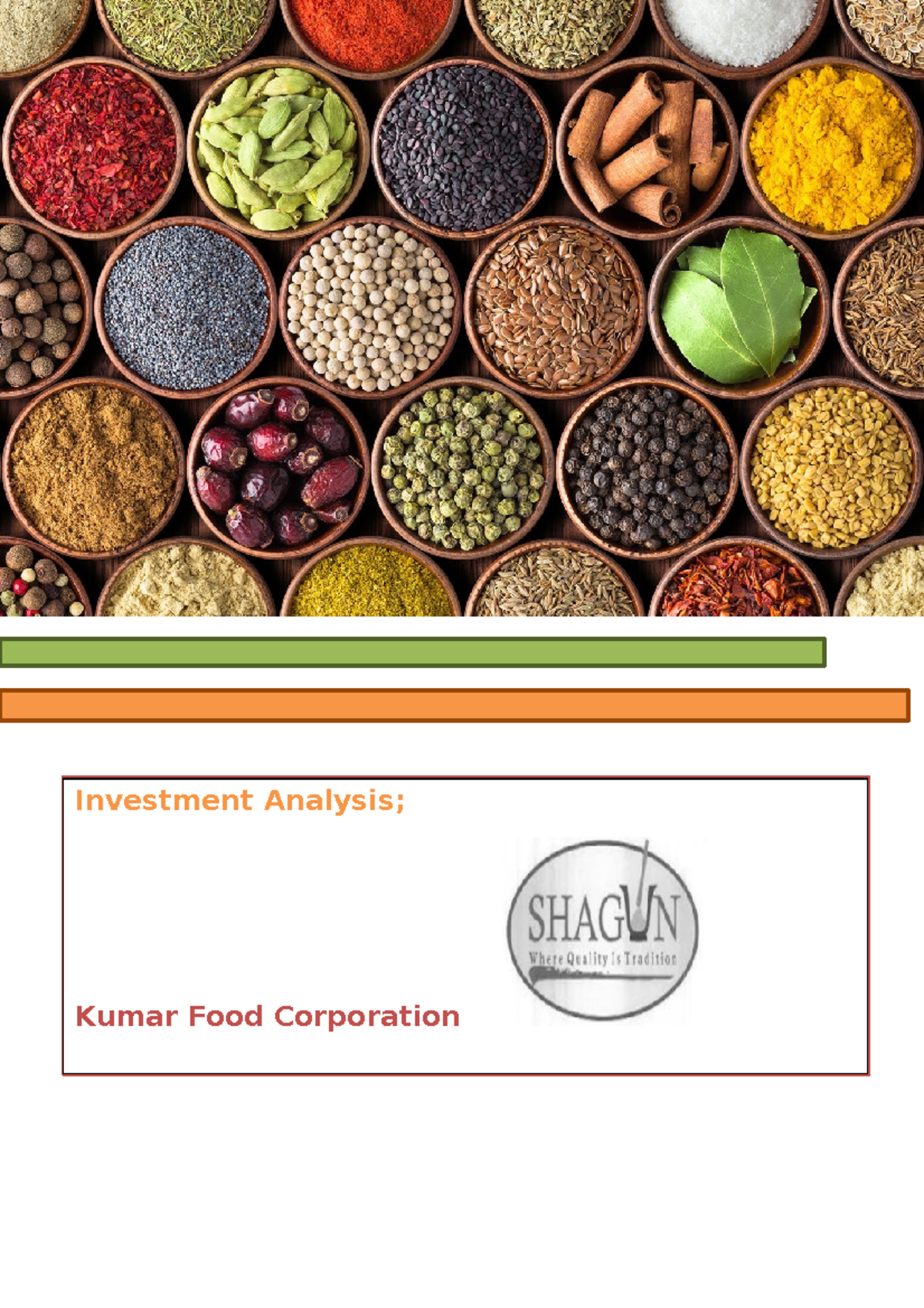 BC SDC R2 202018 3 - fewfwef - Investment Analysis; Kumar Food ...