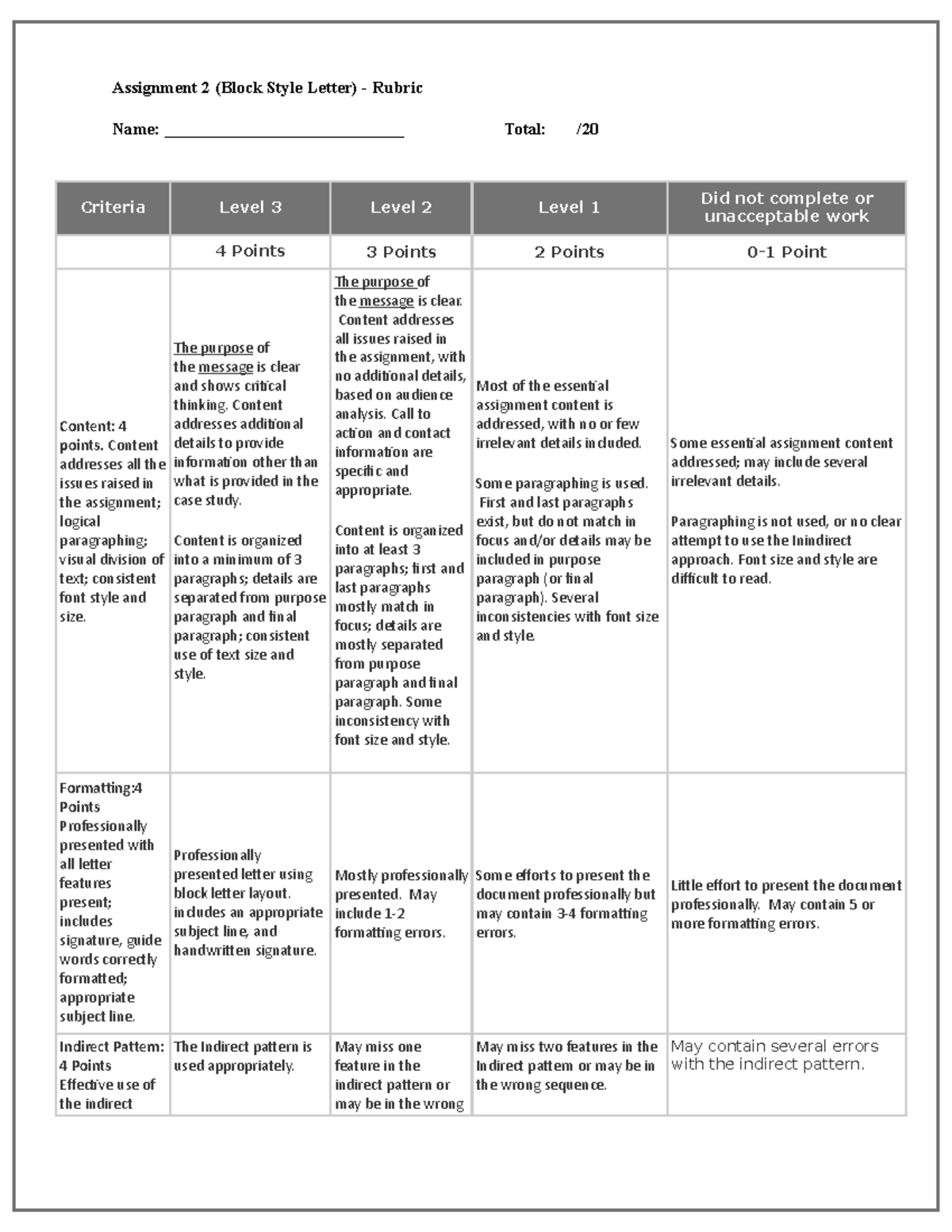 Assignment 2 (Letter) -Rubric - Assignment 2 (Block Style Letter ...