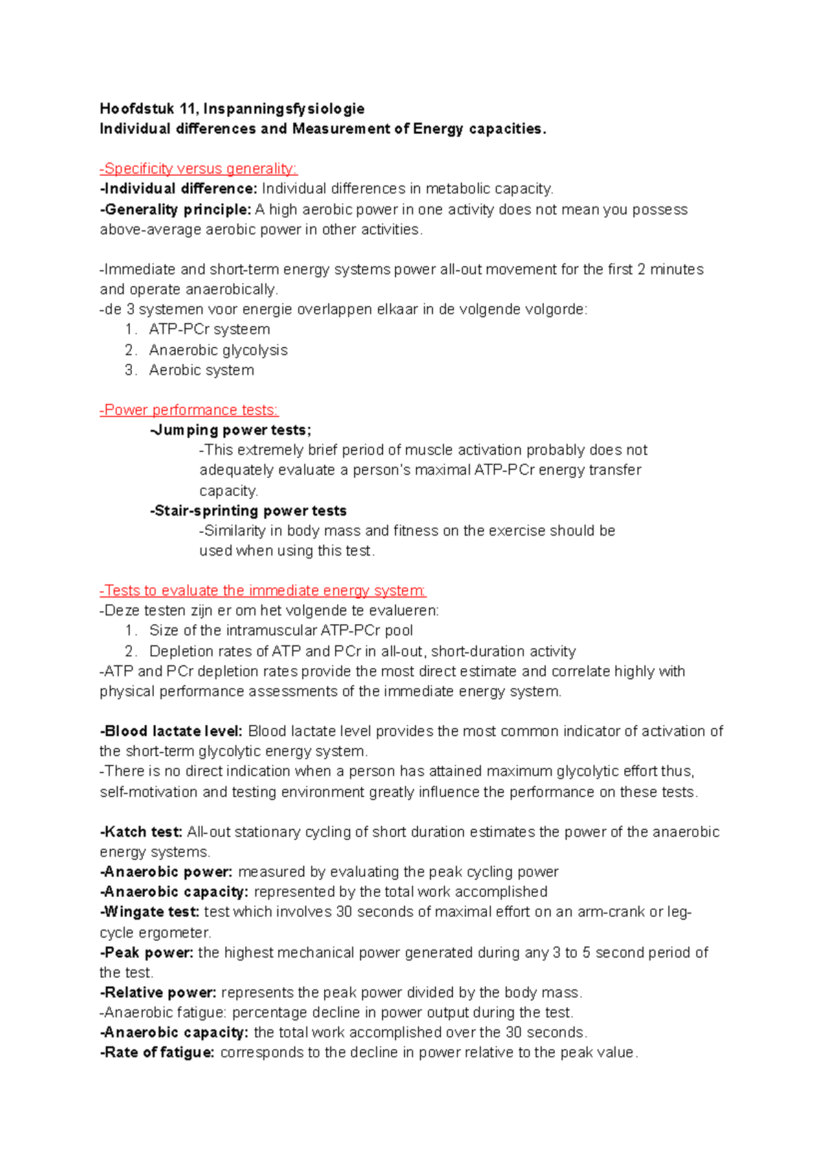 Hoofdstuk 11, Inspanningsfysiologie Exercise Physiology Energy