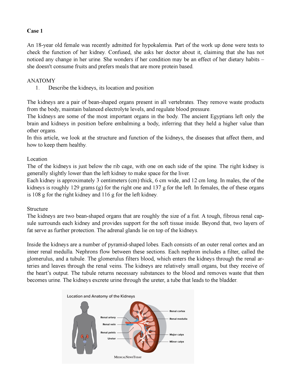 urinary system case study answers