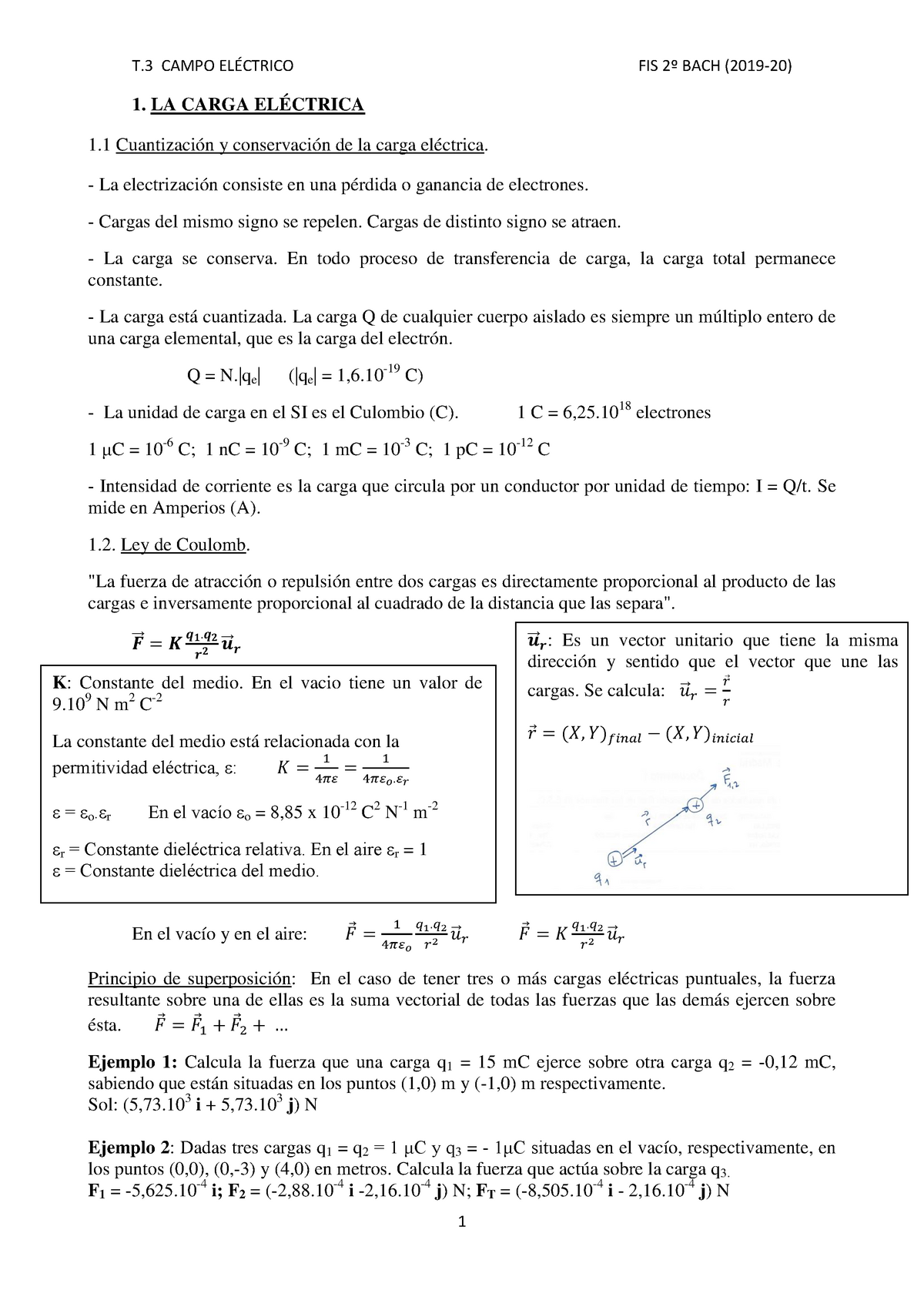 Campo Eléctrico (teoría) 2019-20 - T CAMPO ELÉCTRICO FIS 2º BACH (2019 ...