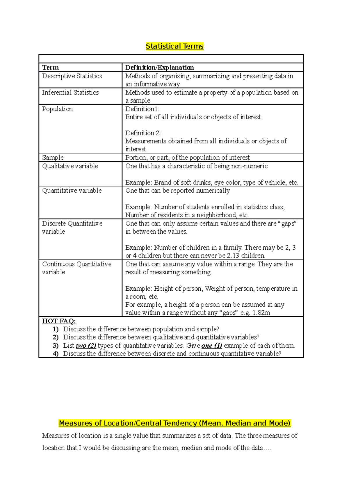 Stats Cheat Sheet Final Statistical Terms Term Definitionexplanation