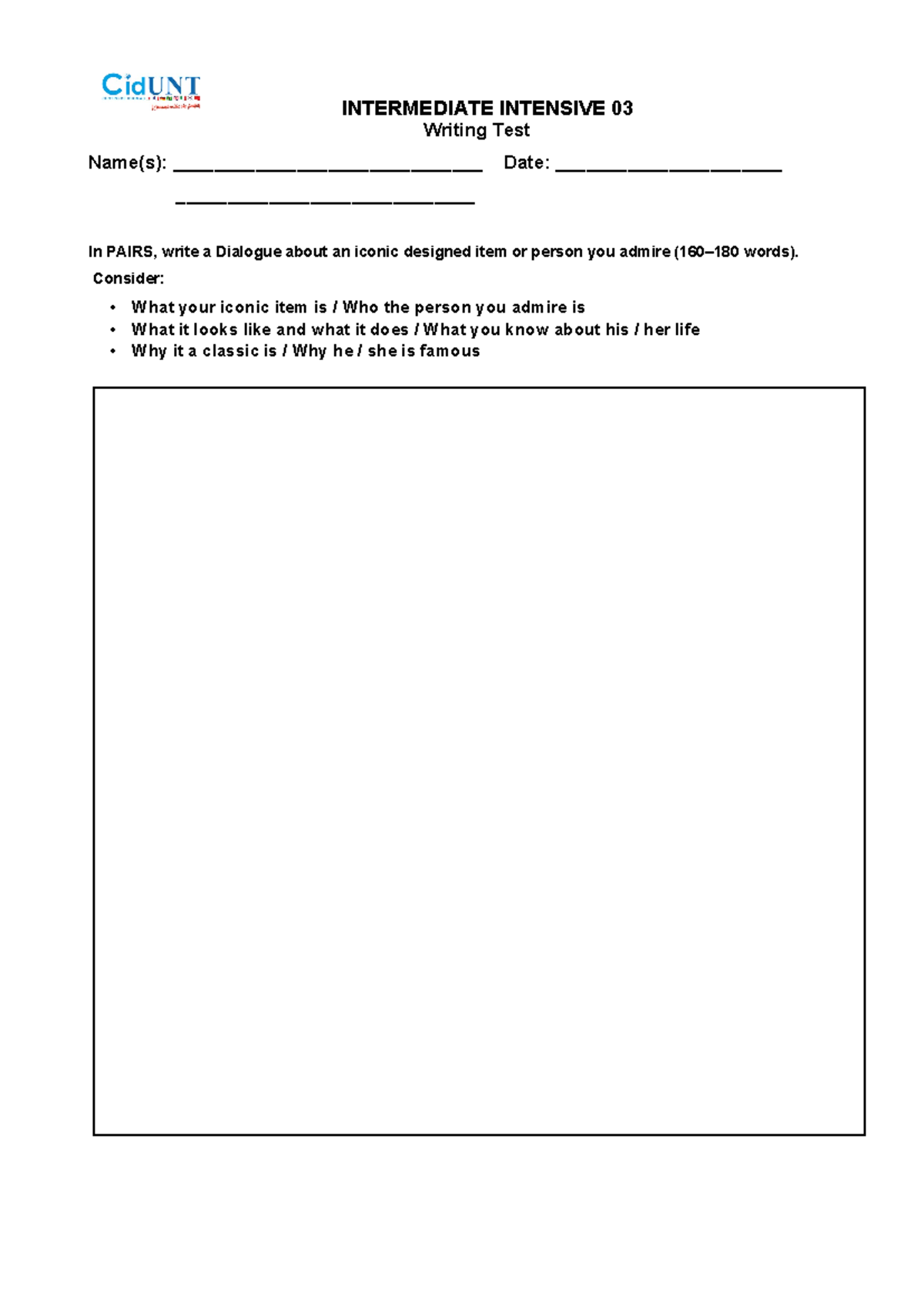 II 03 - Writing Test - March 2024 - TG - Ingles - INTERMEDIATE ...