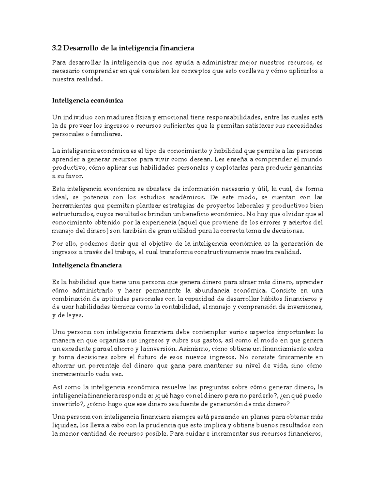 Unidad Iii Desarrollo De La Inteligencia Financiera