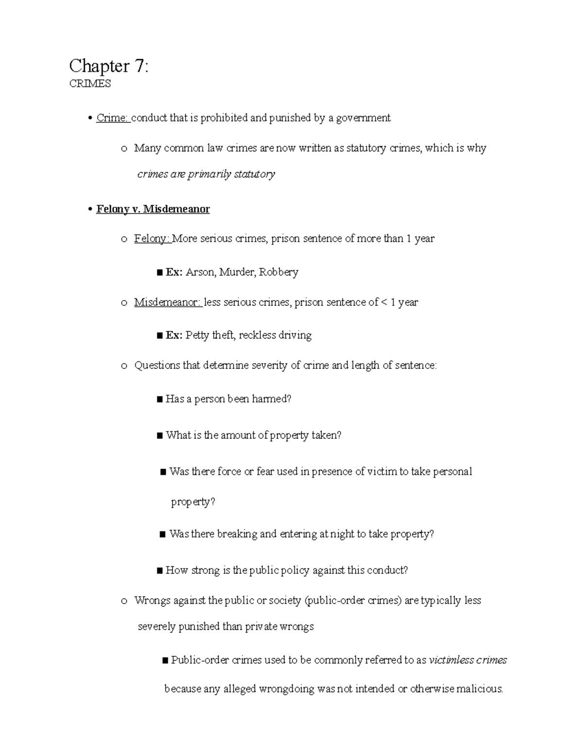 Chapter 7 - Crimes - Chapter 7: CRIMES ∙ Crime: Conduct That Is ...