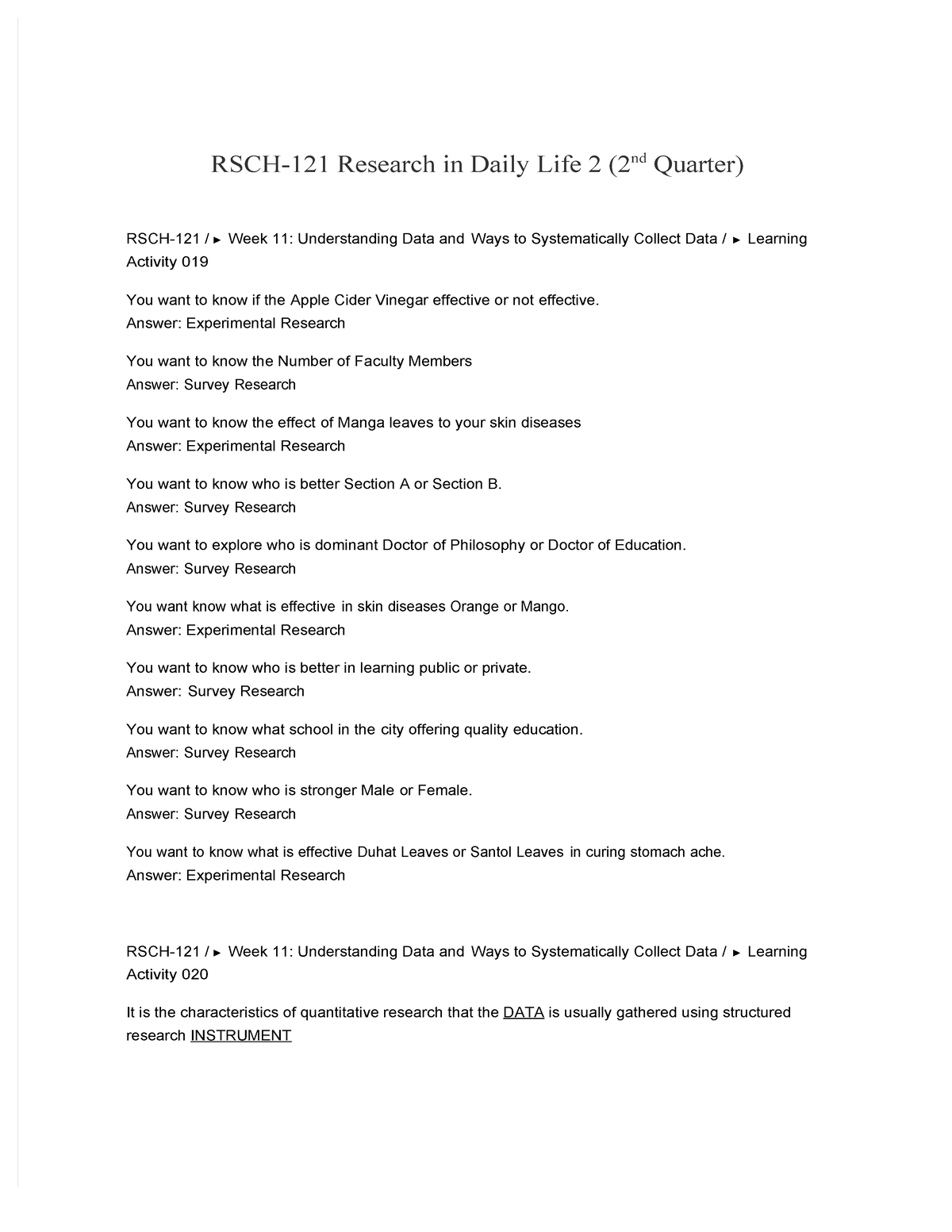 Pdf Rsch 121 Answer 2nd Quarter - RSCH-121 Research In Daily Life 2 ...