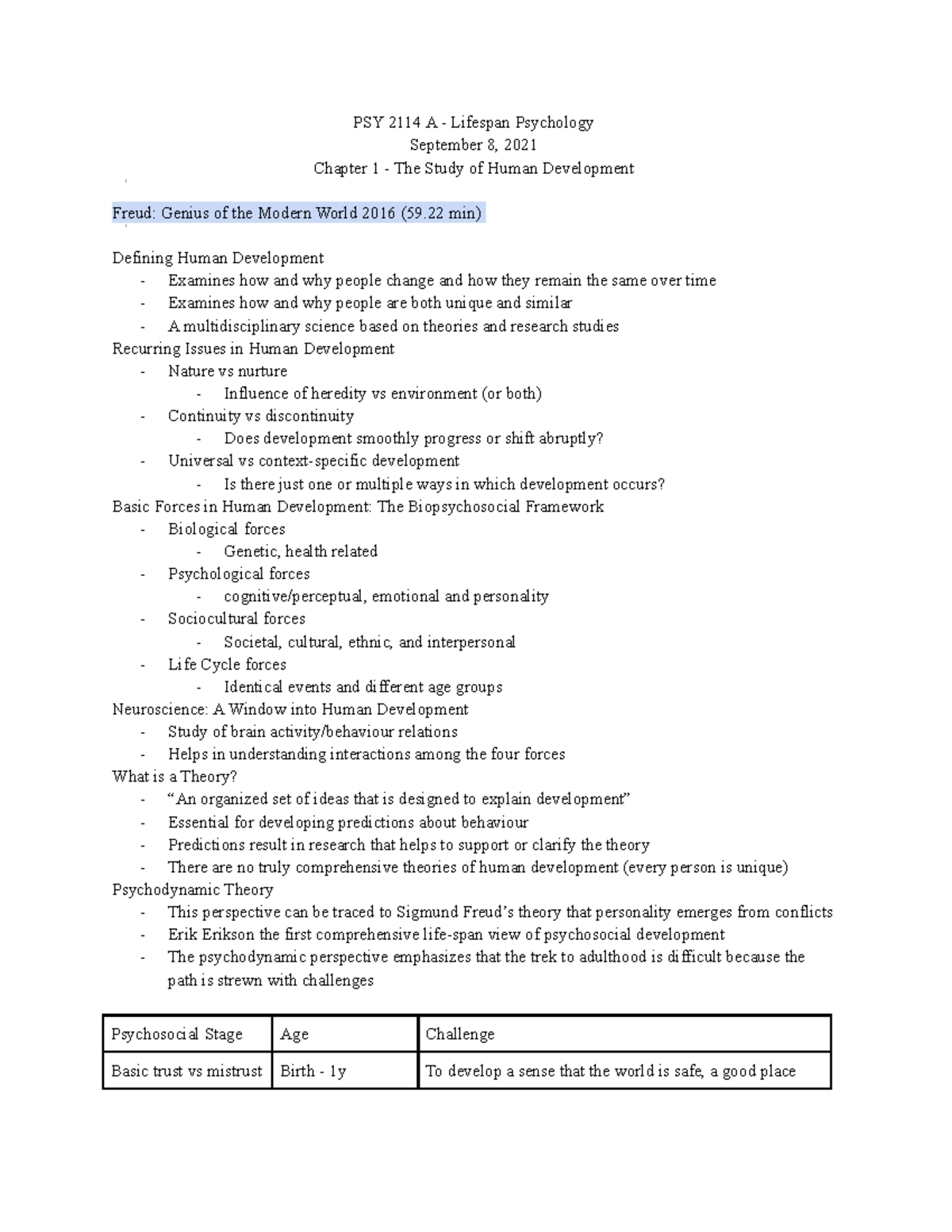 Chapter 1 - The Study Of Human Development - PSY 2114 A - Lifespan ...