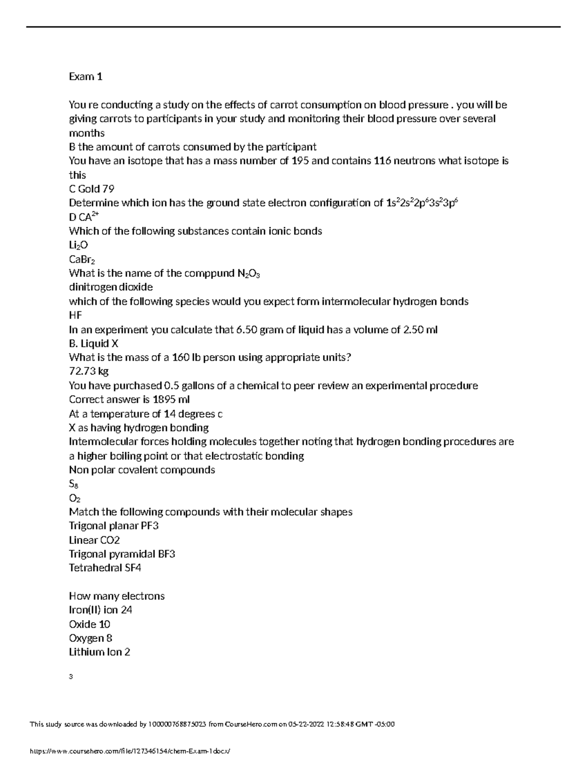 Chem Exam 1 - exam 1 - Exam 1 You re conducting a study on the effects ...
