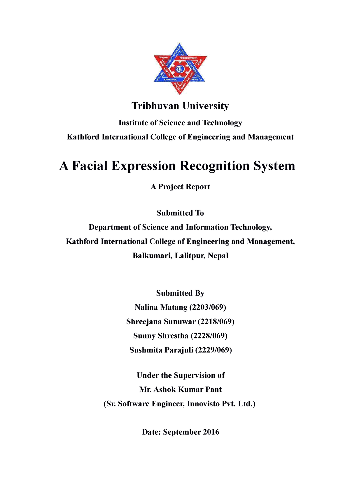 A Facial Expression Recognition System A - Tribhuvan University ...