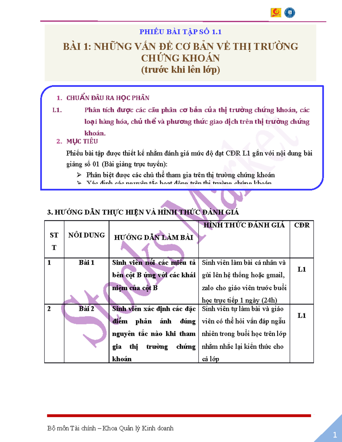 Bài 1 - Phiếu giao bài tập số 1.1 (trước khi lên lớp) - 3. HƯỚNG DẪN ...