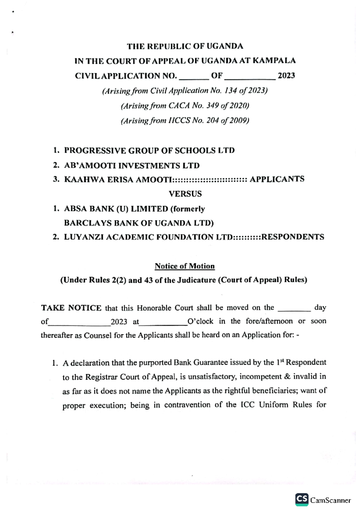 Notice OF Motion - Bachelor Of Laws - 21st June - Studocu