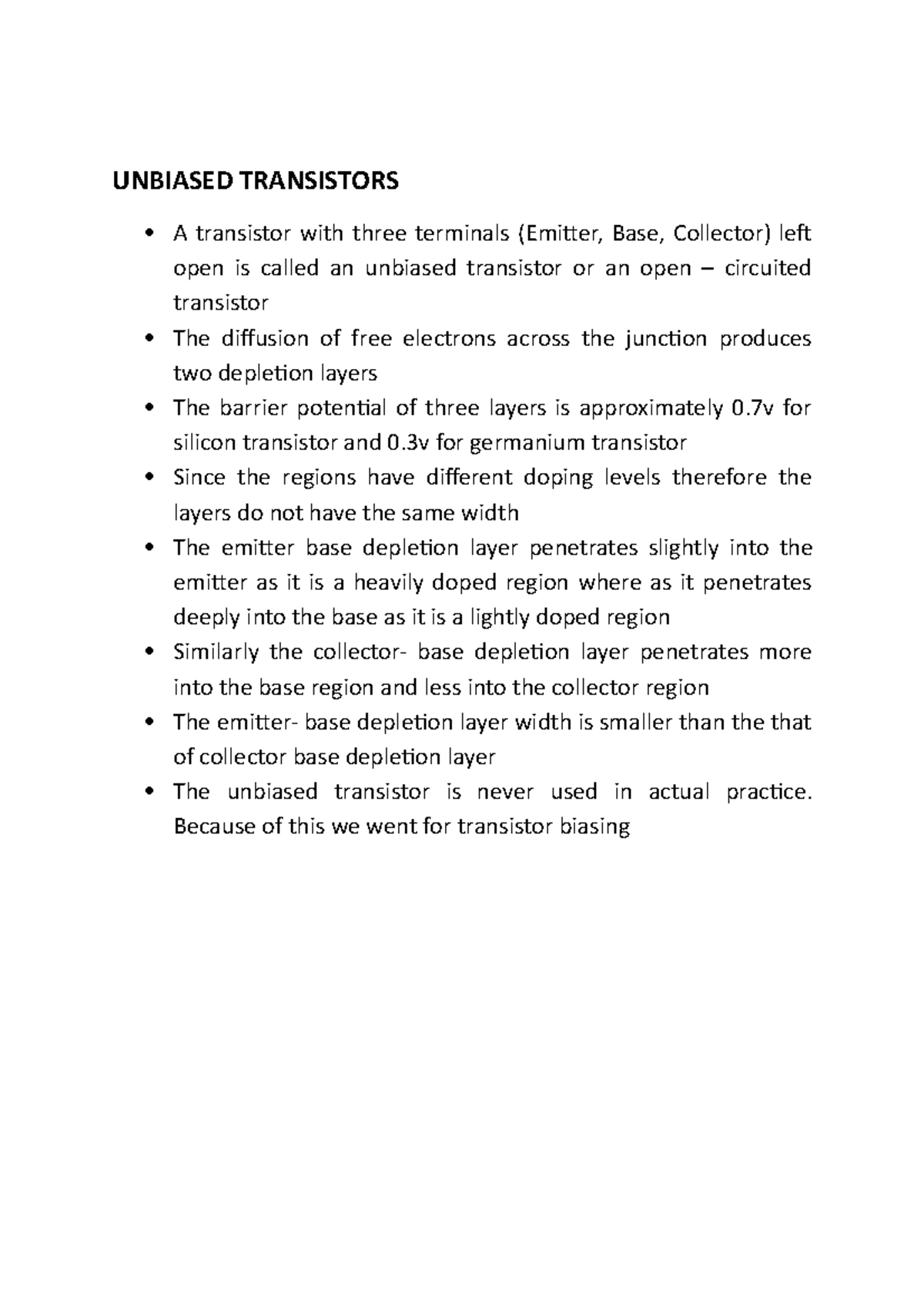 Unbiased Transistors npn Transistor,pnp Transisor UNBIASED
