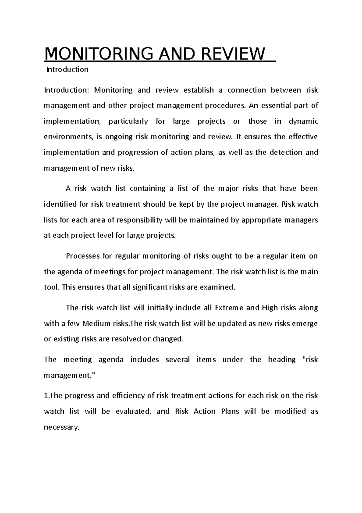 Monitoring AND Review - A risk watch list containing a list of the ...