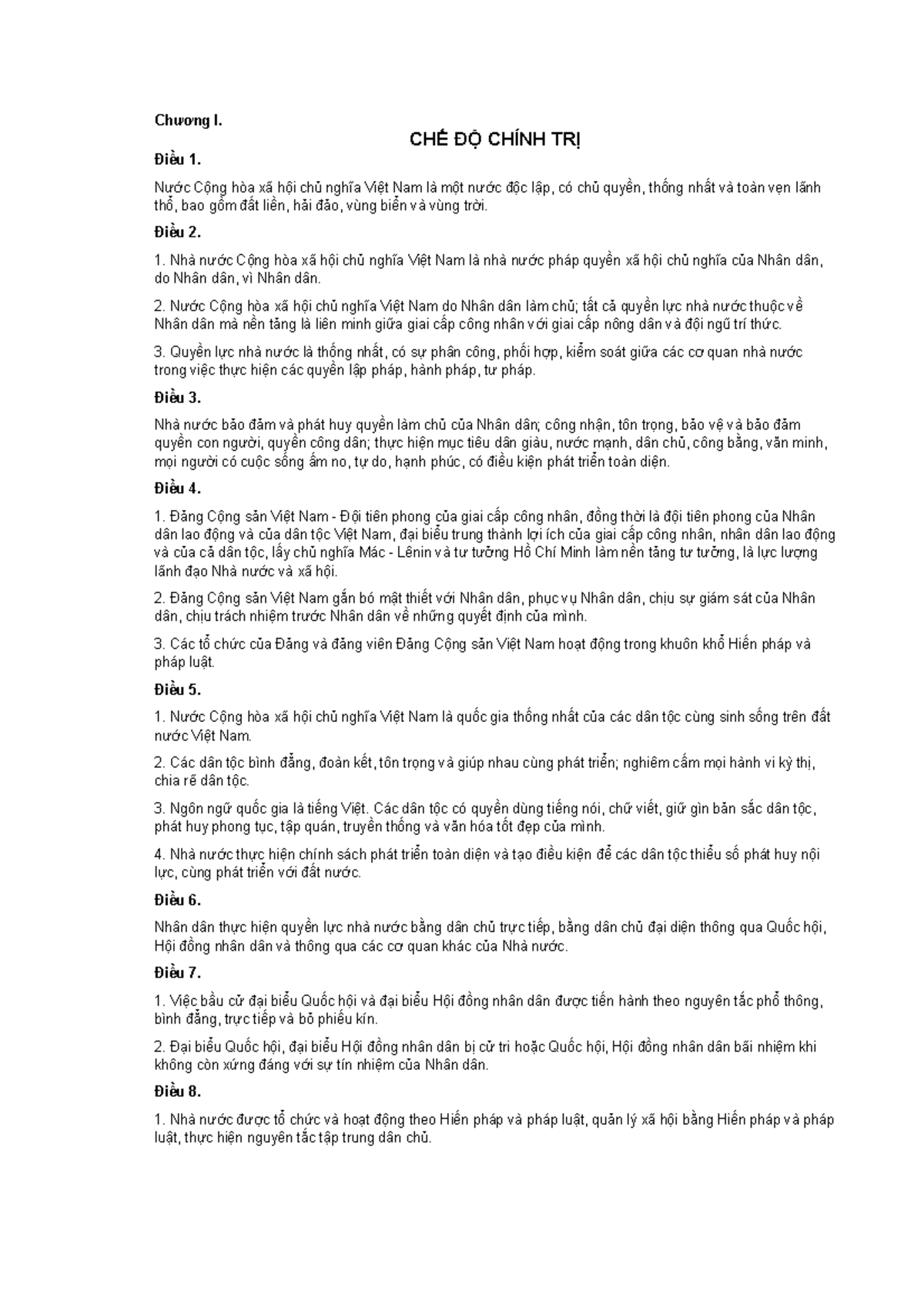 Hiến pháp 2013 - hiến pháp 2013 - Chương I. CHẾ ĐỘ CHÍNH TRỊ Điều 1
