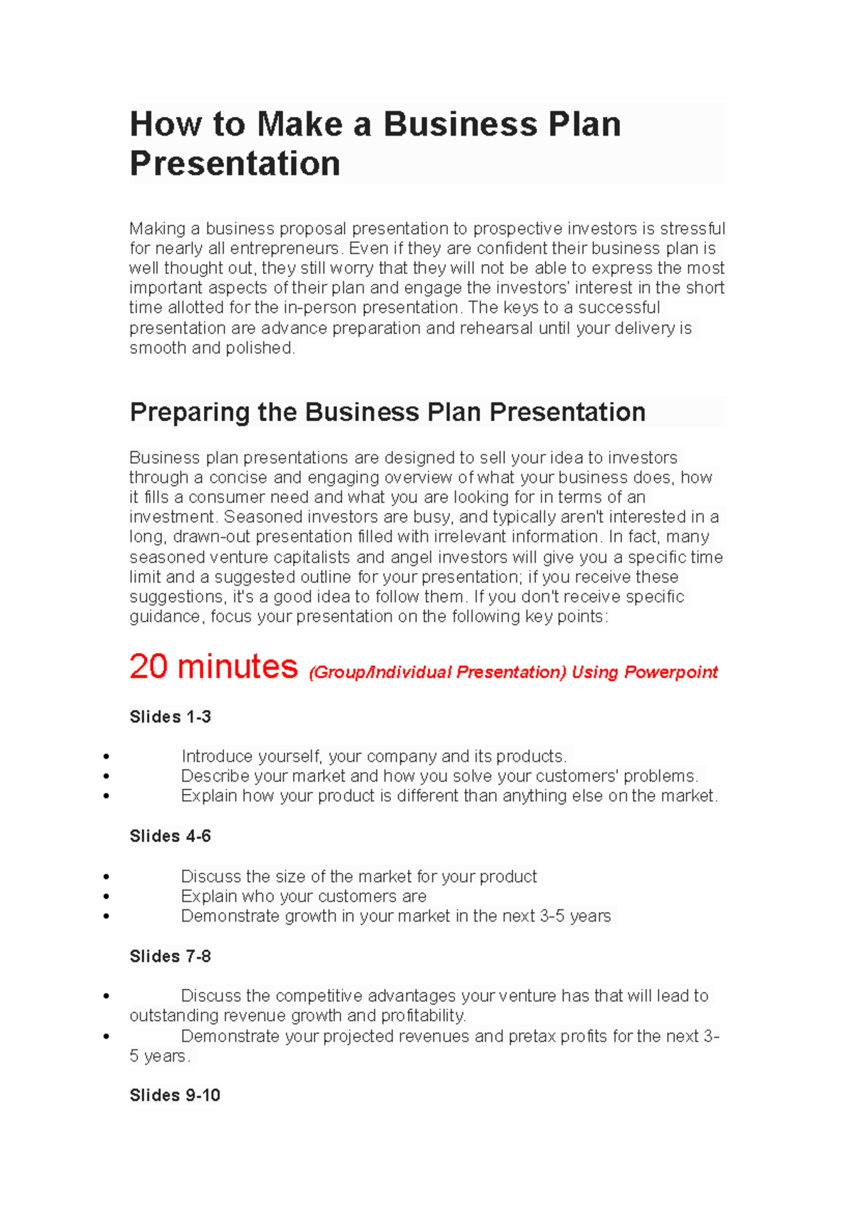 How To Make A Business Plan Powerpoint Presentation