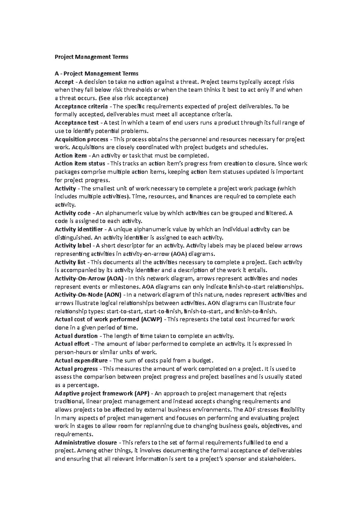Project-Management-Terms - Project Management Terms A - Project ...