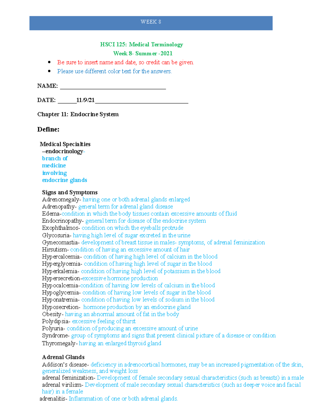 assignment 3. chapter homework medical terminology