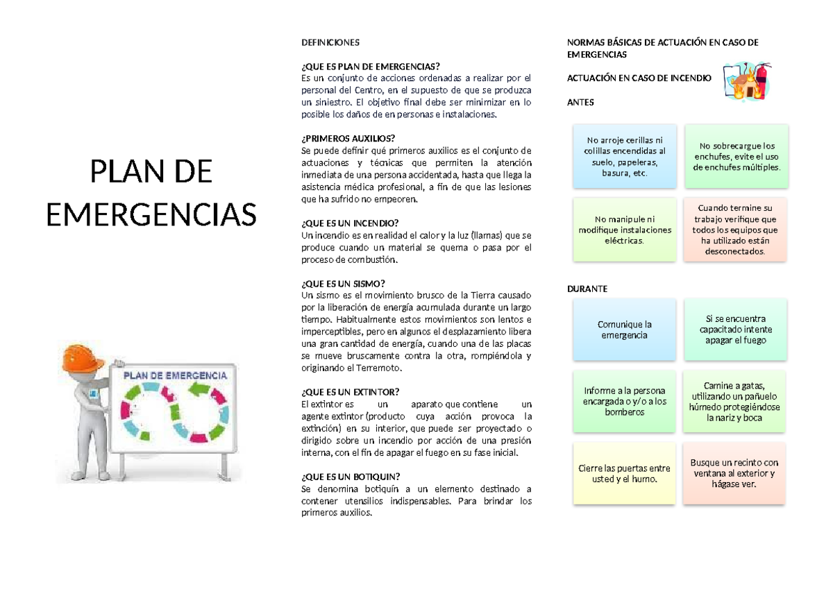 PLAN DE Emergencias Folletos - PLAN DE EMERGENCIAS DEFINICIONES ¿QUE ES