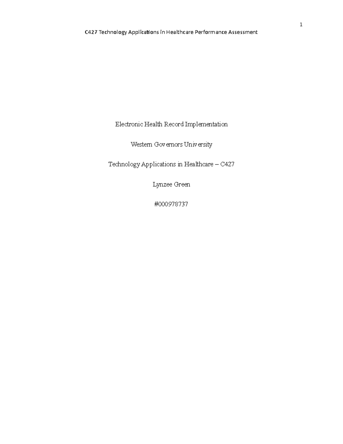 Electronic Health Record Implementation - For instruction purposes ...