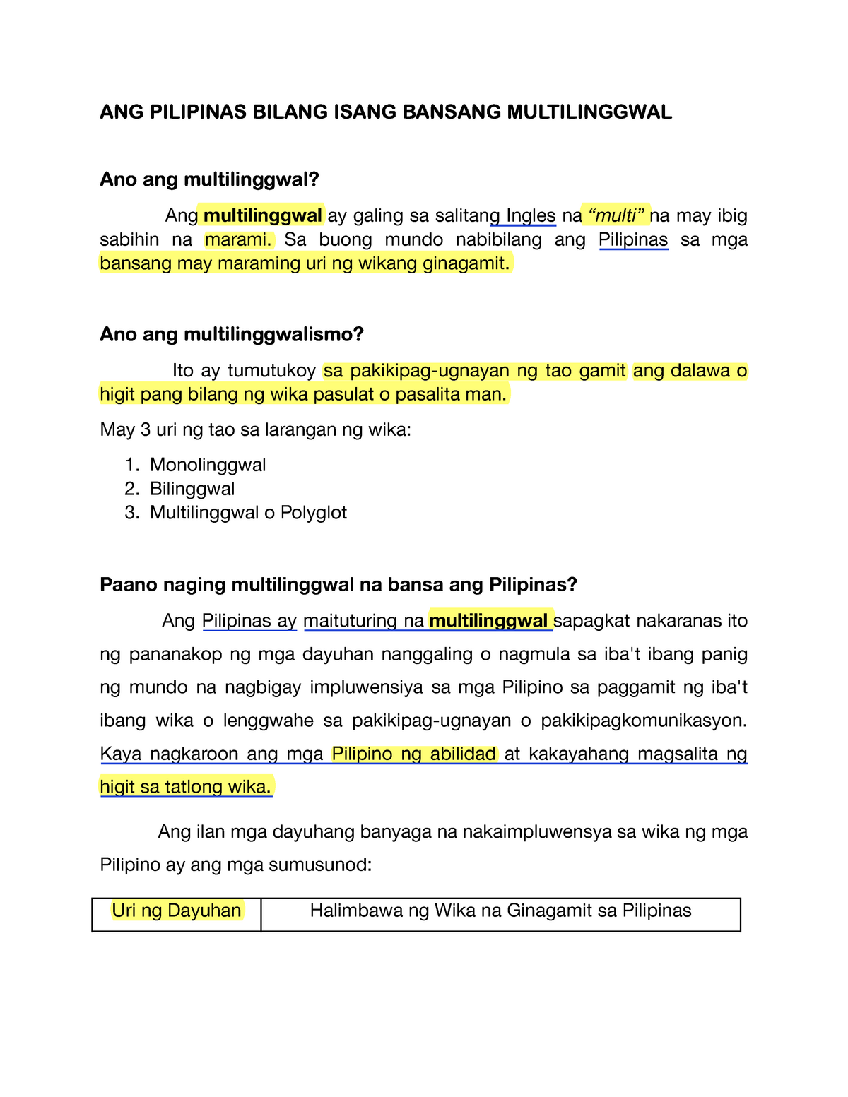 ANG Pilipinas Bilang Isang Bansang Multilinggwal - Filipino sa piling