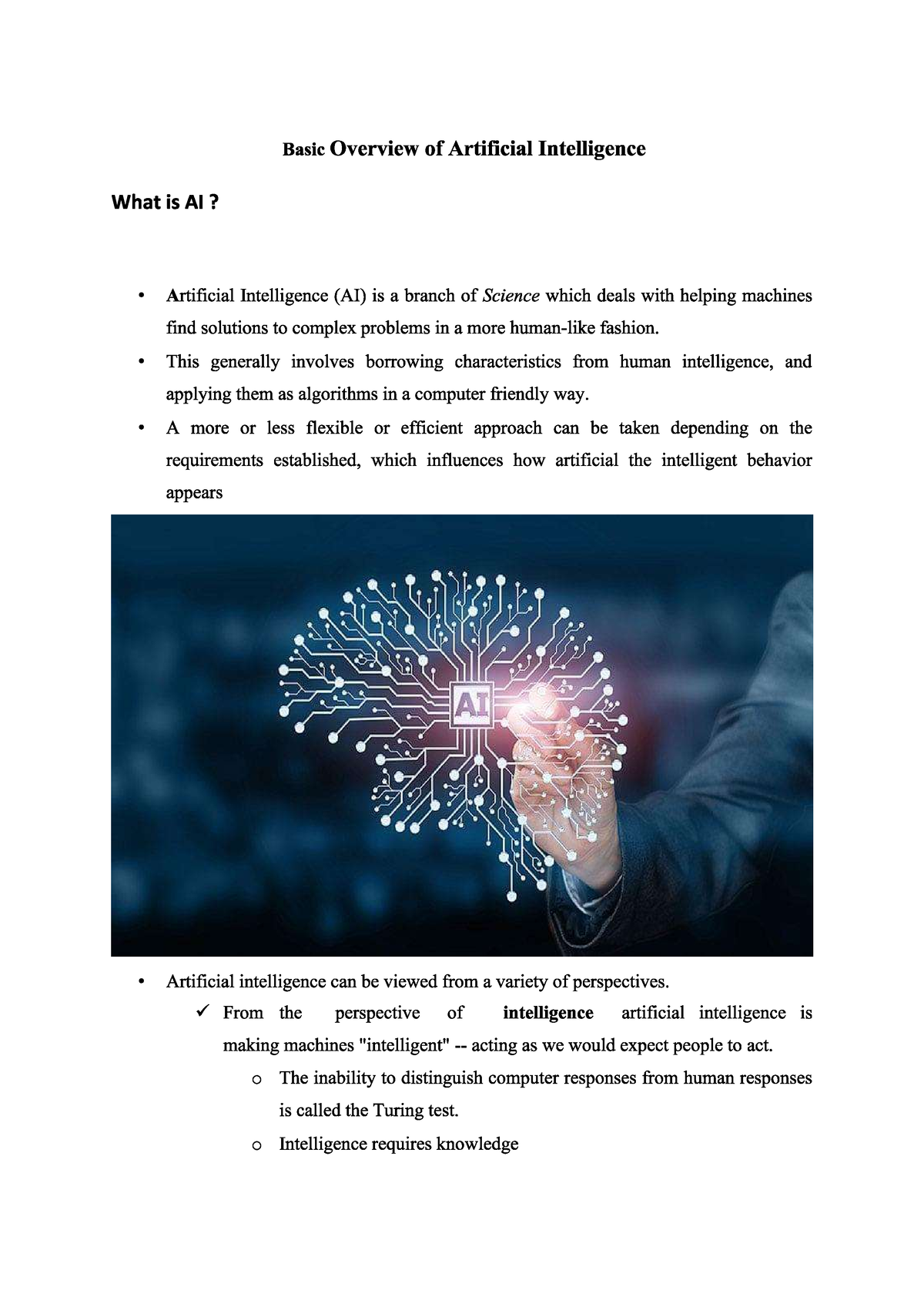 Basic Overview Of Artificial Intelligence - Studocu