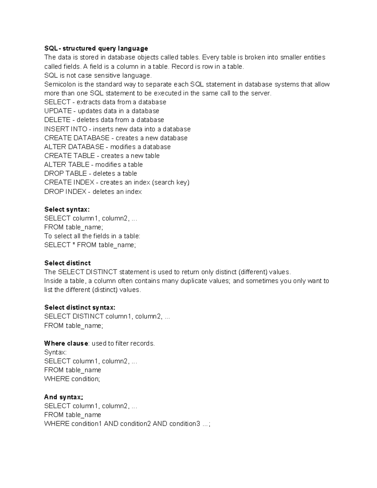 SQL - SQL- structured query language The data is stored in database ...