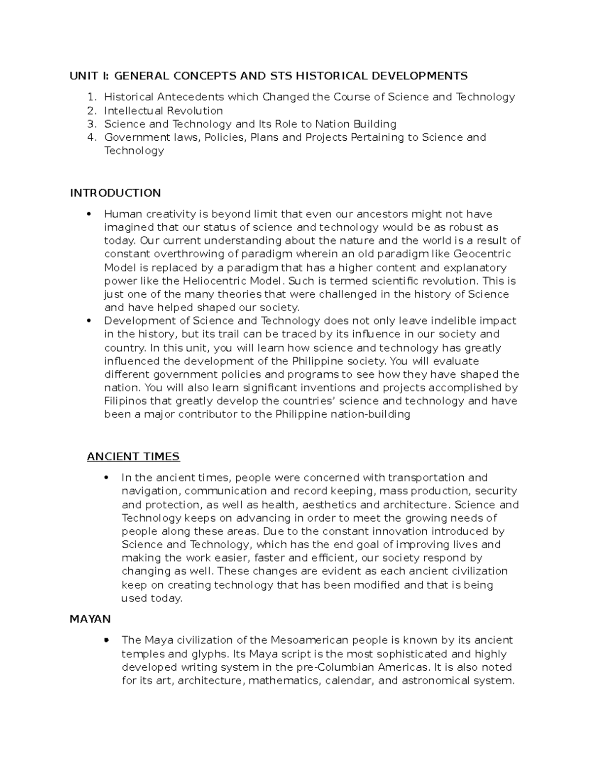 STS 1 - STS - UNIT I: GENERAL CONCEPTS AND STS HISTORICAL DEVELOPMENTS ...