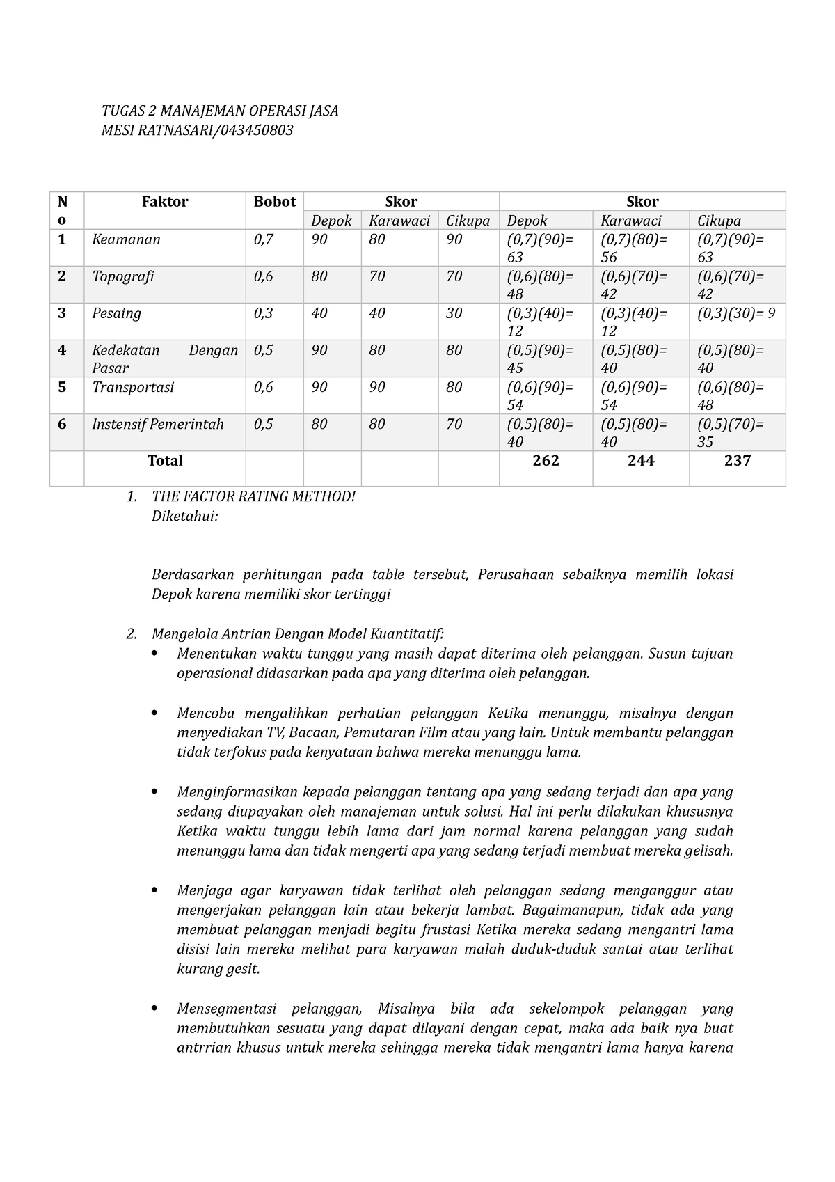 Tugas 2 Manajeman Operasi JASA - TUGAS 2 MANAJEMAN OPERASI JASA MESI ...