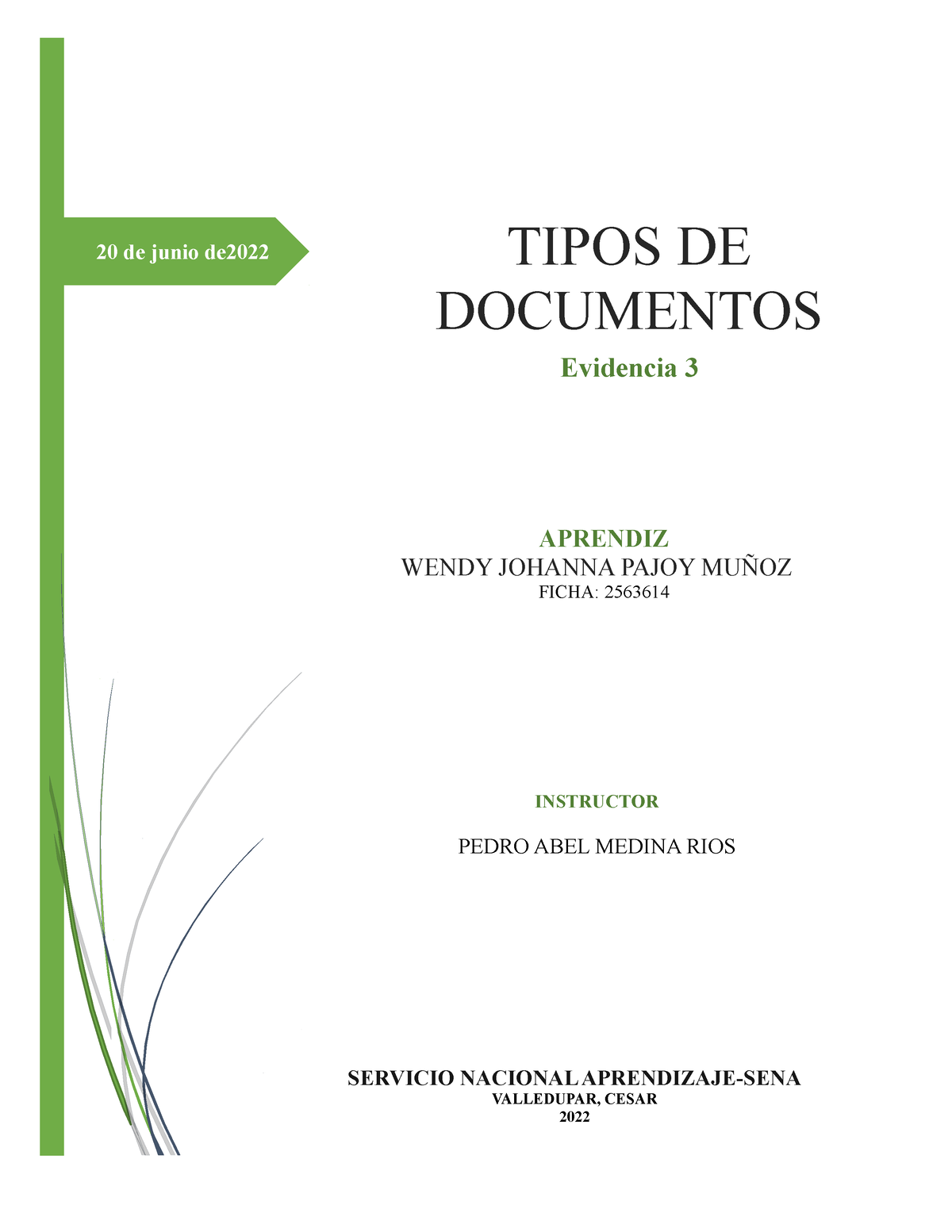 Tipos De Documentos Wendy Pajoy 20 De Junio De2022 Tipos De Documentos Evidencia 3 Instructor 7402