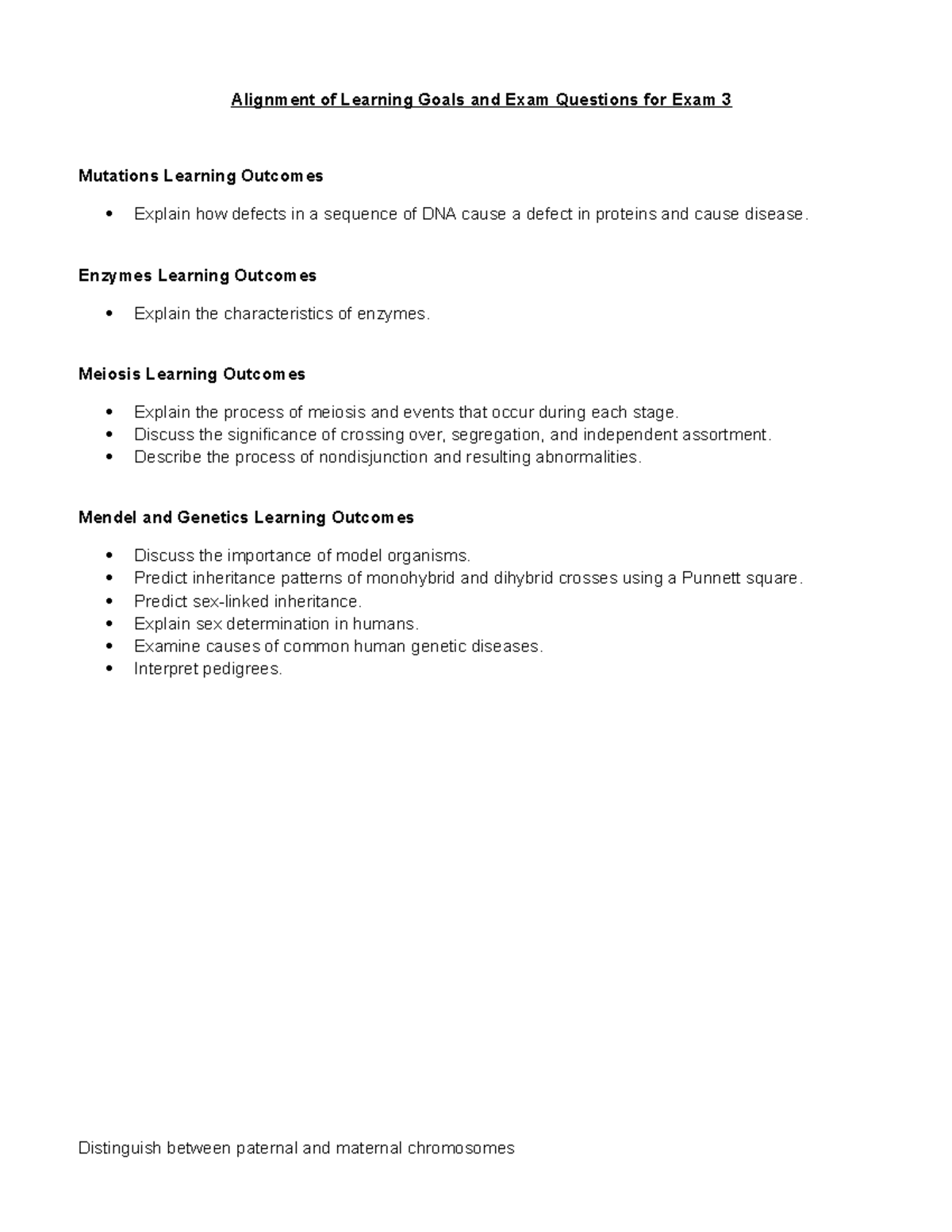 Exam 3 study guide BIO - Alignment of Learning Goals and Exam Questions ...