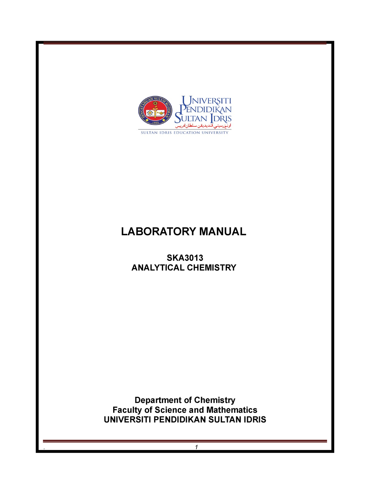 LAB Manual SKA3013 - LABORATORY MANUAL SKA ANALYTICAL CHEMISTRY ...