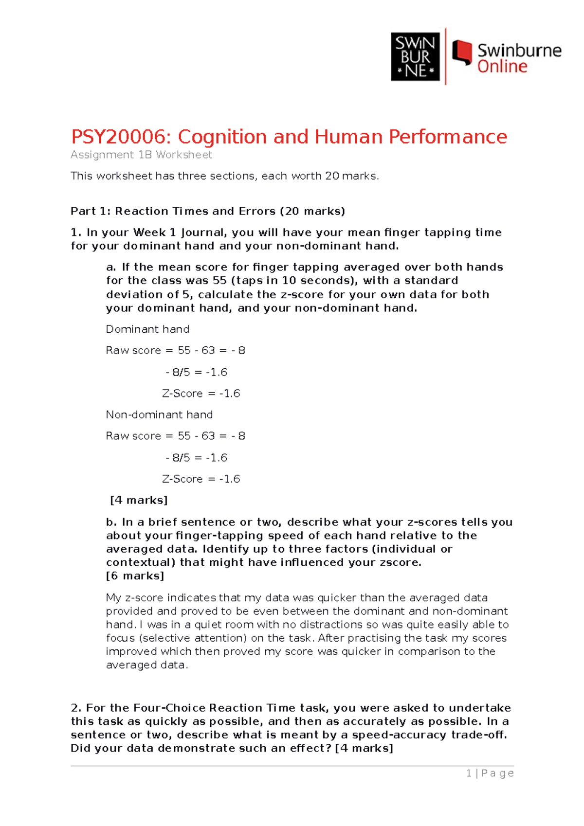 Assignment 25B Worksheet - StuDocu Pertaining To Z Score Practice Worksheet