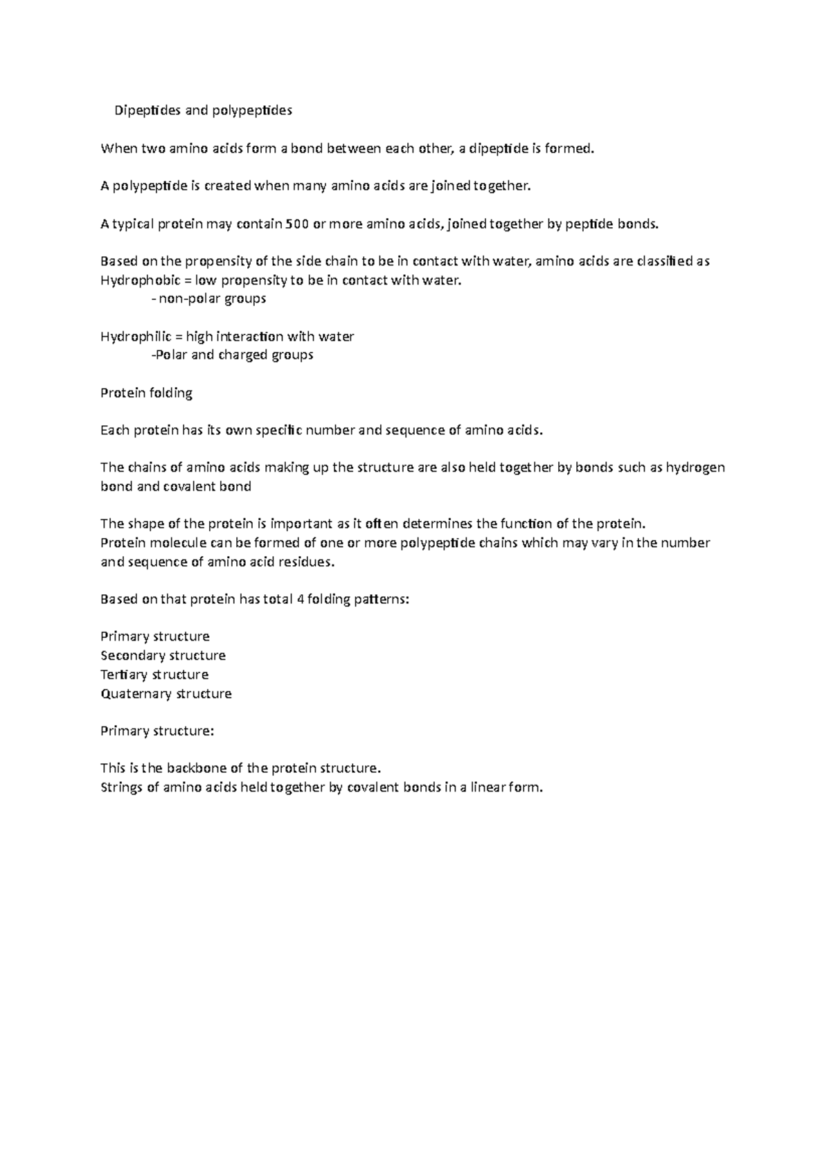 W2 - ssssss - Dipeptides and polypeptides When two amino acids form a ...