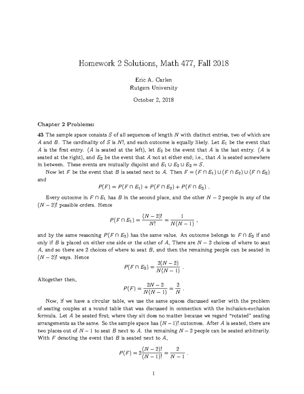 HW2F18SOL - Vyvyvguvib - Homework 2 Solutions, Math 477, Fall 2018 Eric ...