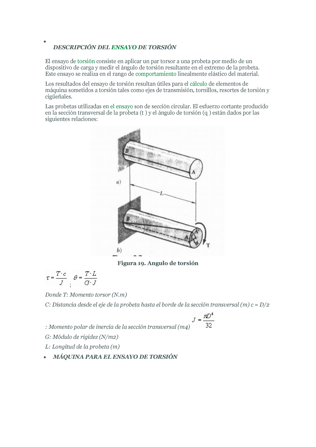 Ensayo De Torsión - • DESCRIPCI”N DEL ENSAYO DE TORSI”N El Ensayo De ...