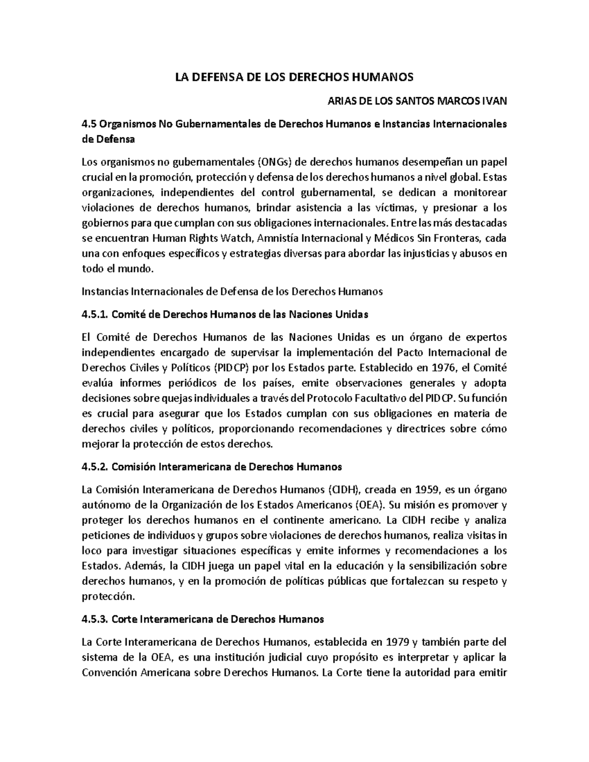 Ariasdelossantosmarcosivan Resumen - LA DEFENSA DE LOS DERECHOS HUMANOS ...