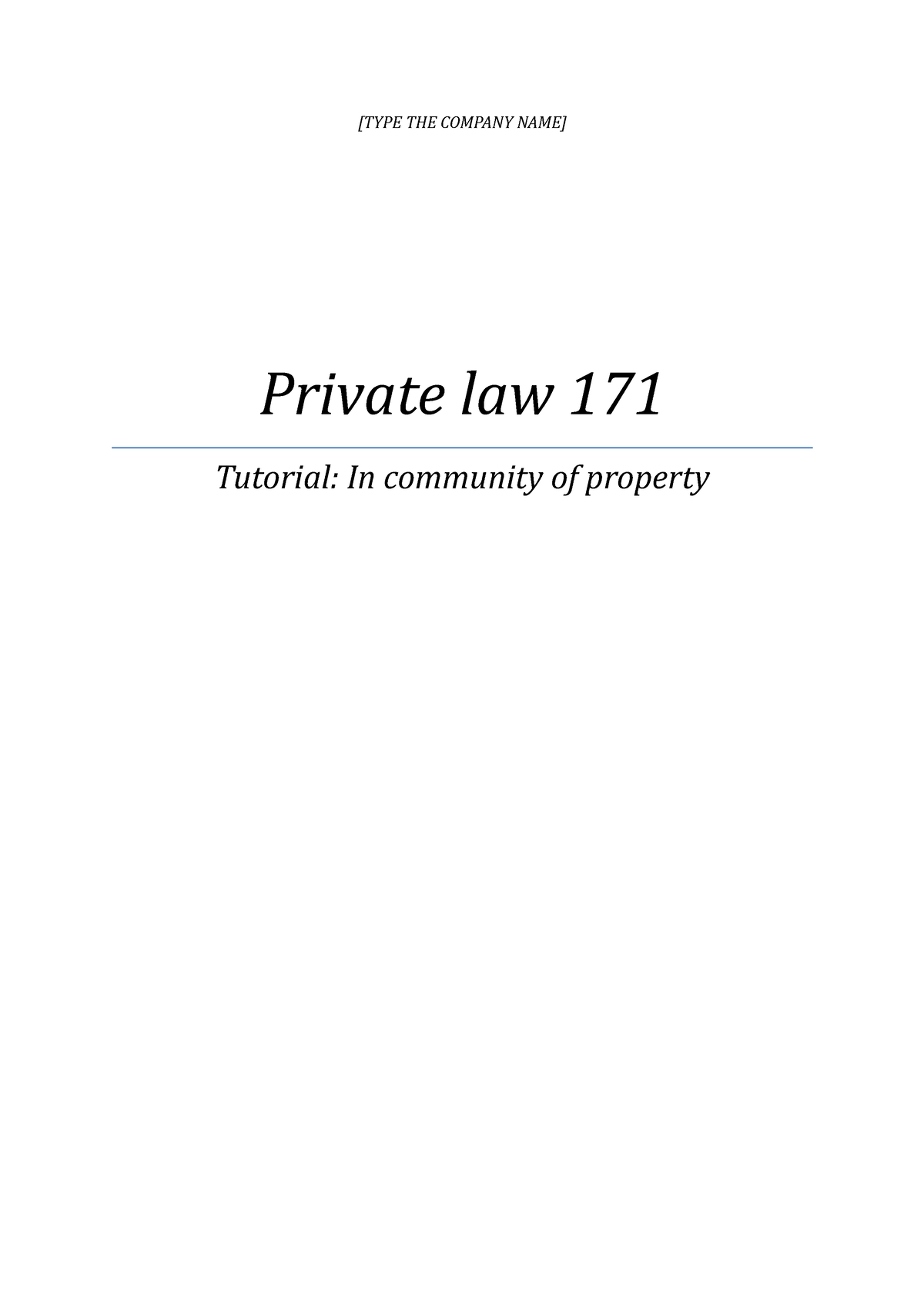 Marriage In Community Of Property - [TYPE THE COMPANY NAME] Private Law ...